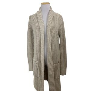 Gap Cardigan Sweater Duster Longline Open Front Knit Pockets Size S Oatmeal